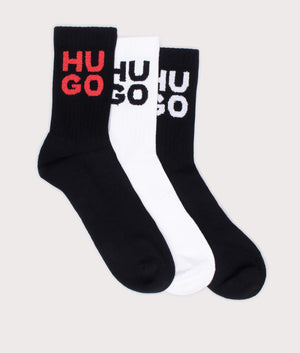 3P Rib Stencil CC Socks in Black by HUGO. EQVVS Flat shot.