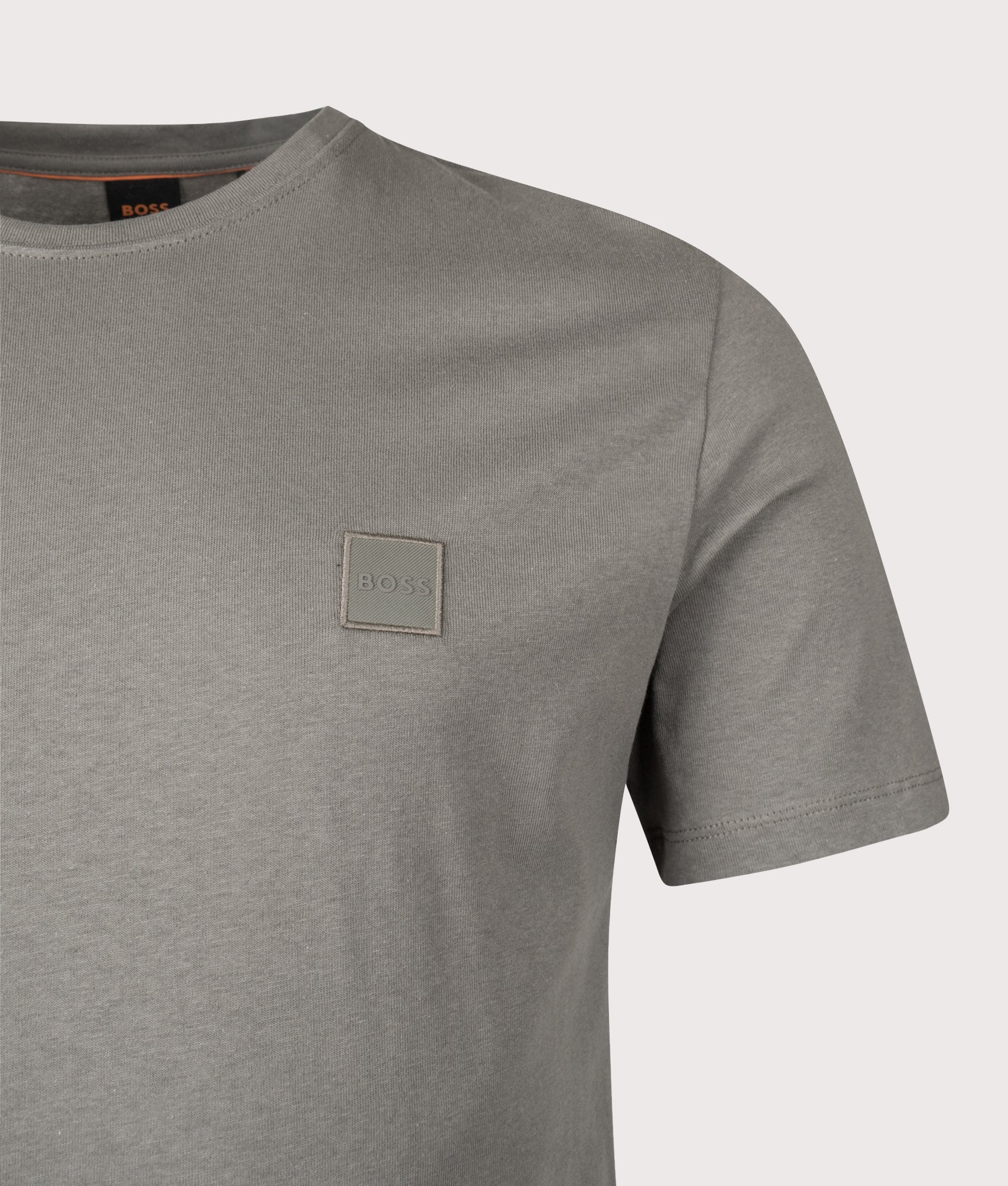 BOSS Tales T-Shirt in Open Grey at EQVVS Menswear. Detail shot.