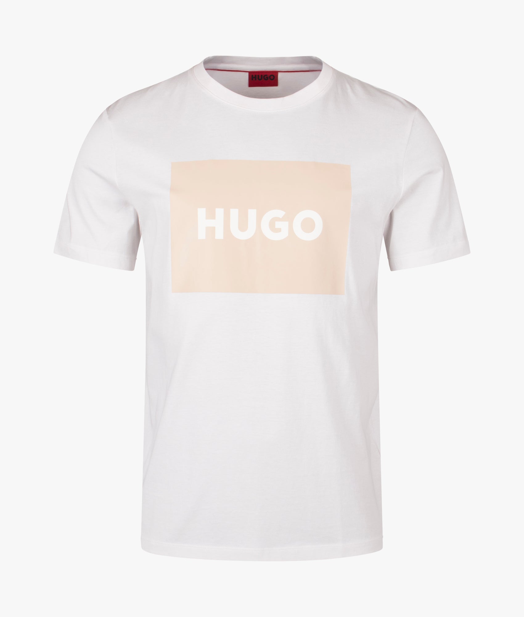 HUGO Dulive222 T-Shirt in Open White. Front angle shot at EQVVS.