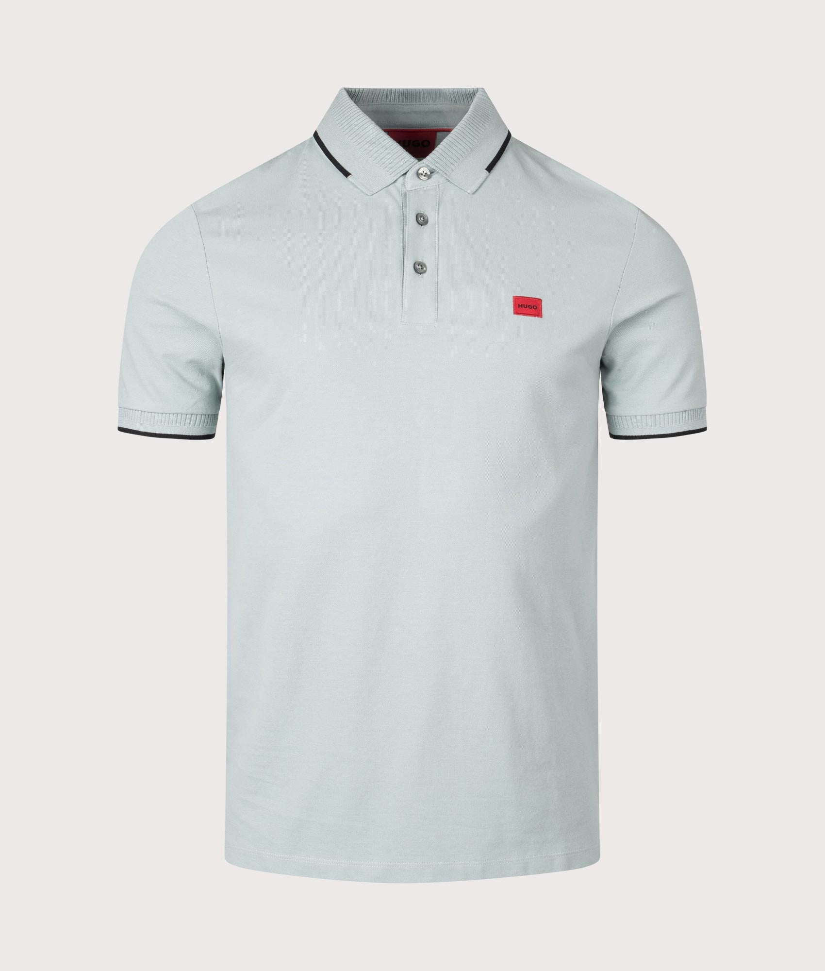 HUGO Slim Fit Deresino232 Polo Shirt in Open Grey. Front angle shot at EQVVS.