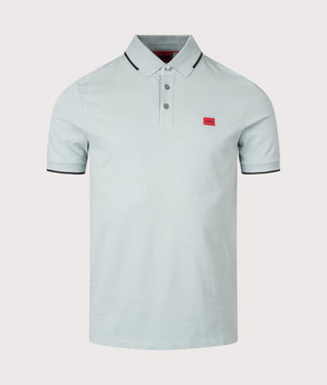 HUGO Slim Fit Deresino232 Polo Shirt in Open Grey. Front angle shot at EQVVS.
