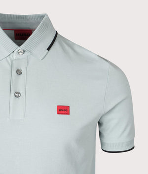 HUGO Slim Fit Deresino232 Polo Shirt in Open Grey. Detail angle shot at EQVVS.