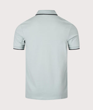 HUGO Slim Fit Deresino232 Polo Shirt in Open Grey. Back angle shot at EQVVS.