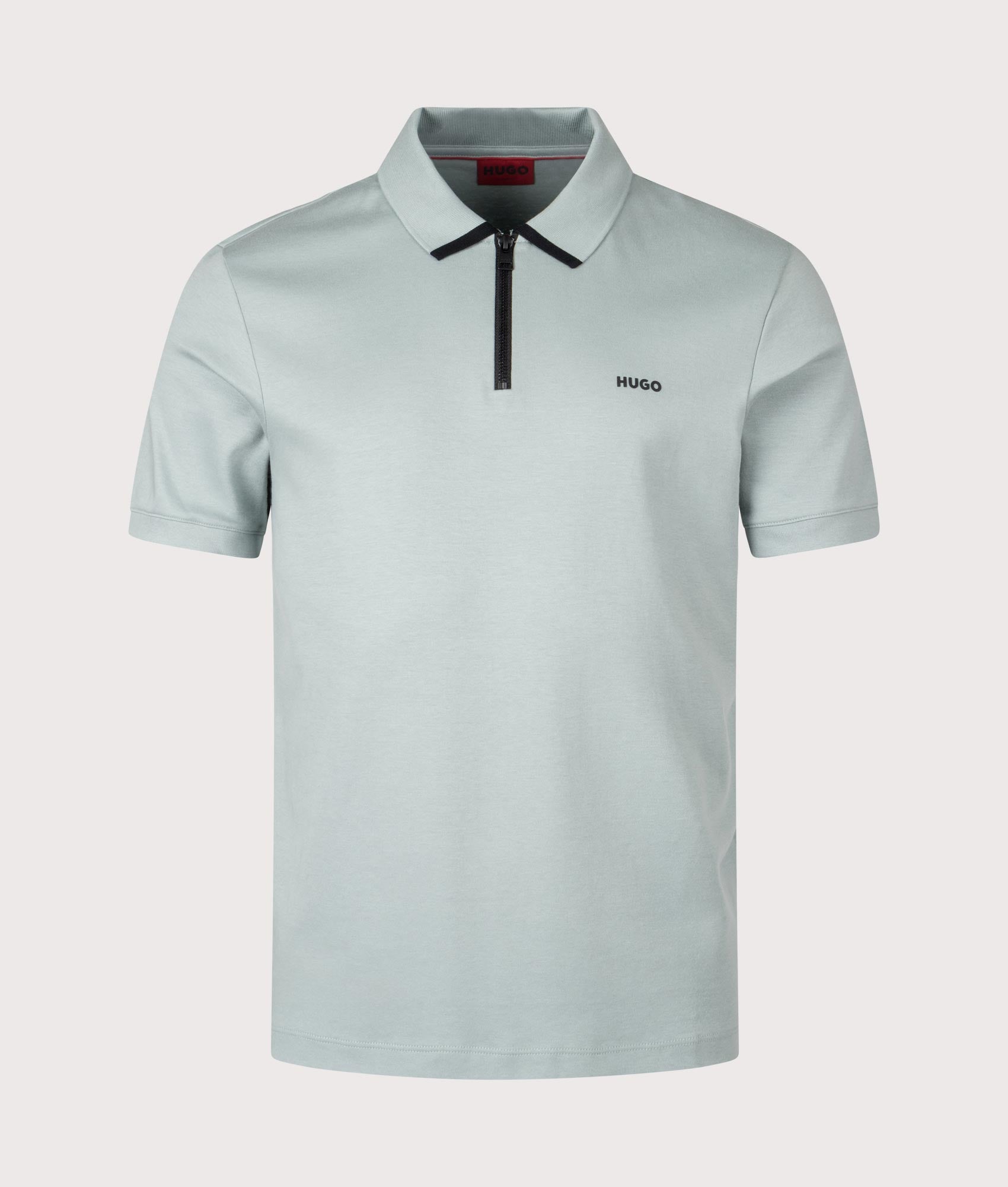 HUGO Dalomino Polo Shirt in Open Grey. Front angle shot at EQVVS.