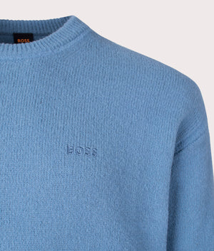 BOSS Relaxed Fit Kluna Jumper for men in Open Blue at EQVVS logo Shot