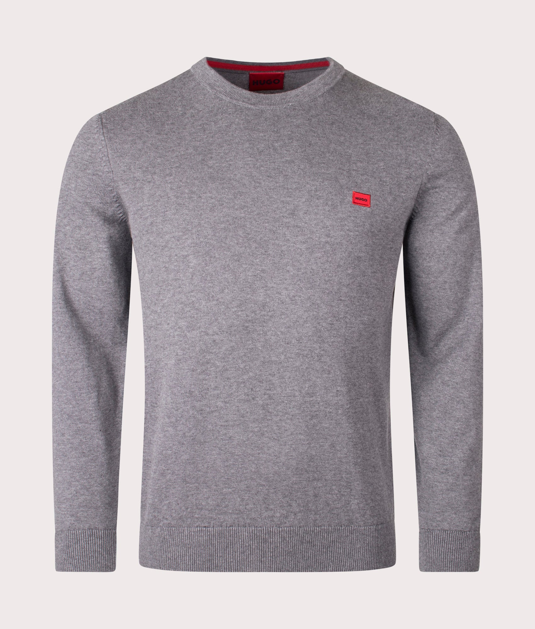 HUGO San Cassius C1 Sweatshirt in Medium Grey. 100% Organic Cotton. At EQVVS Menswear. Front detail shot. 