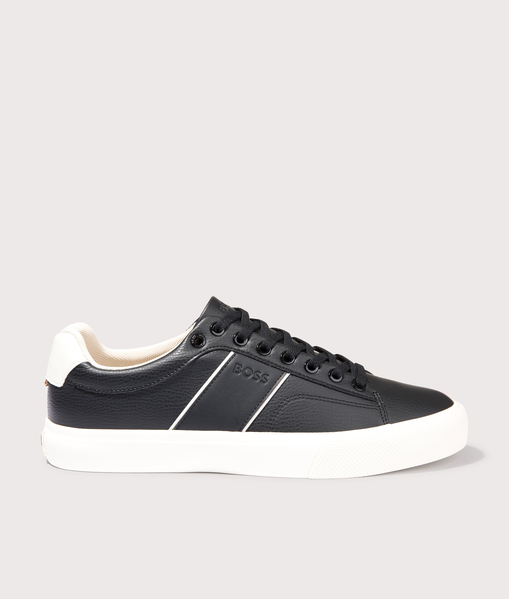 BOSS Aiden Tenn Trainers in Black. EQVVS Side shot.