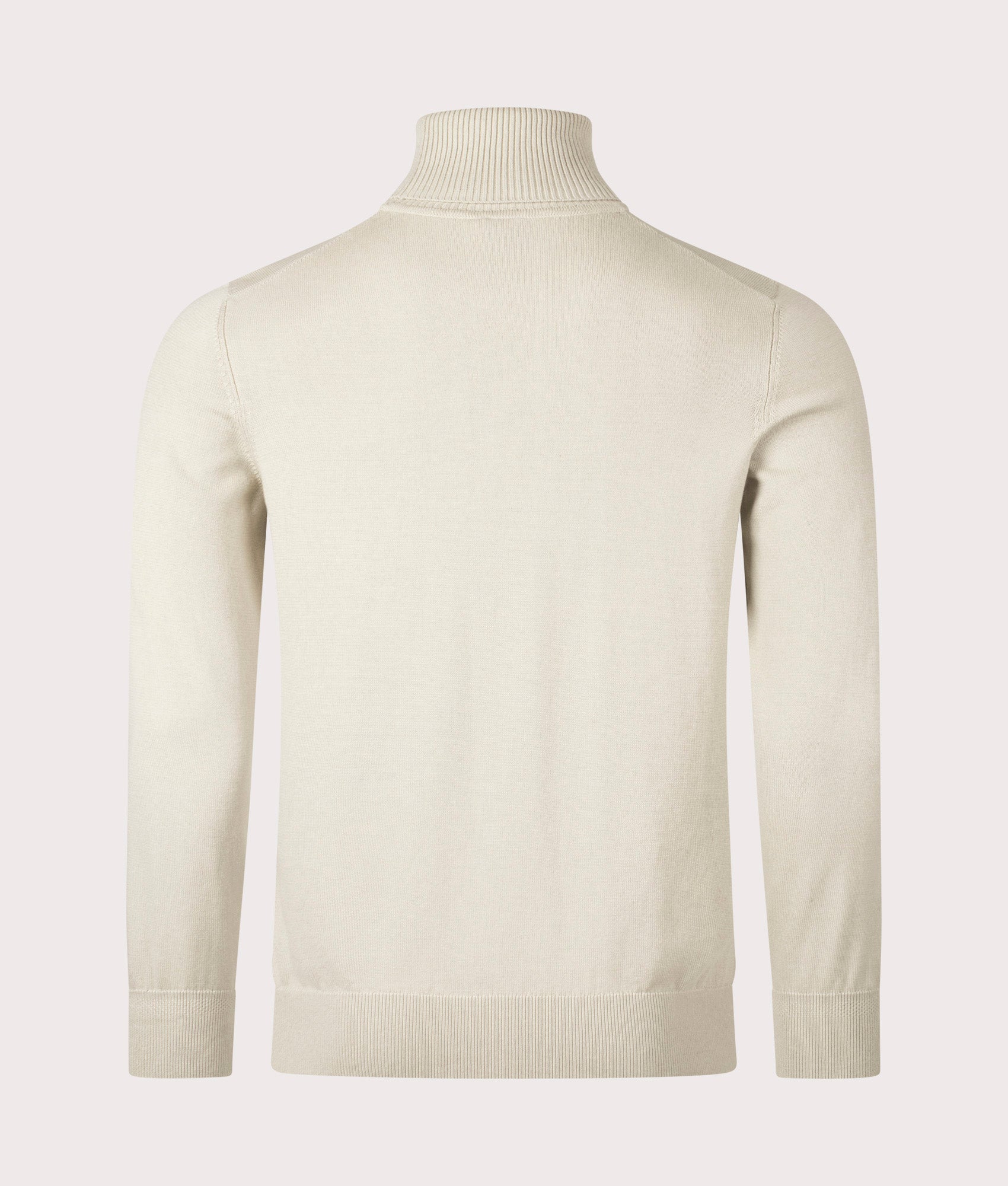 BOSS Akiro Rollneck Jumper in Light Beige, Cotton/Cashmere Blend. At EQVVS Menswear. Back shot