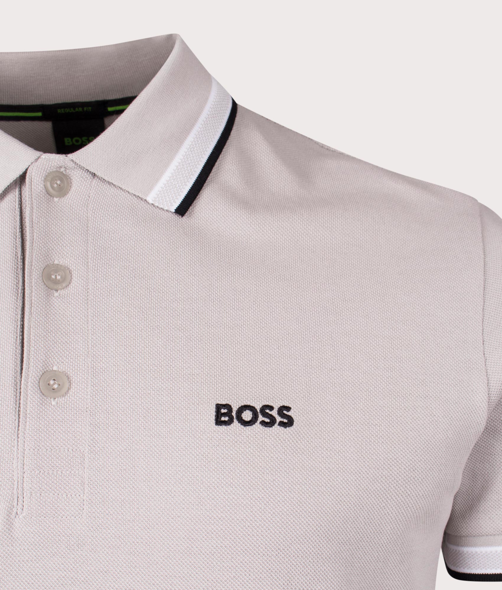 BOSS Paddy Polo Shirt in Open Grey. Shot at EQVVS Detail Shot.
