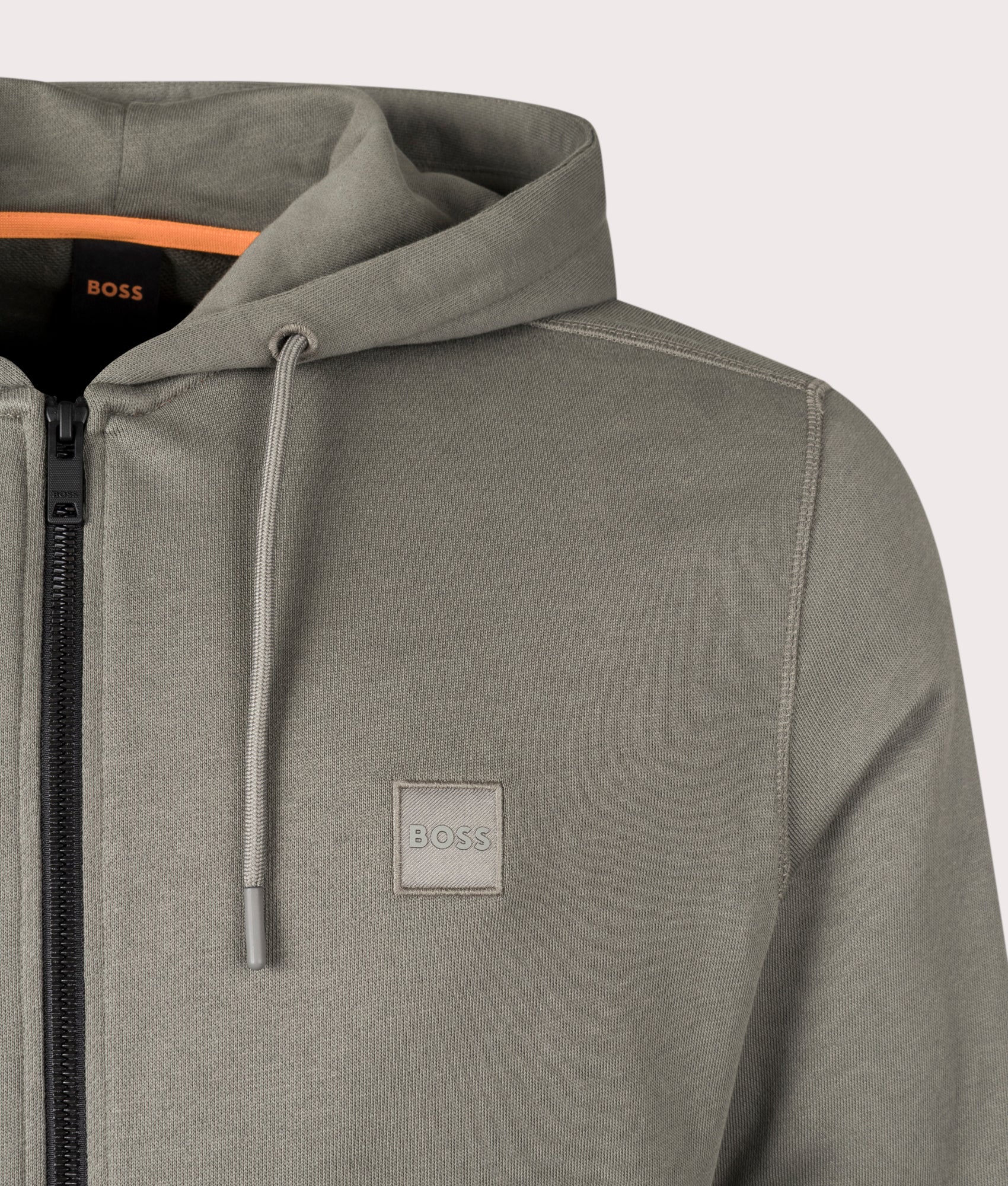 BOSS Zip Through Zetalky Hoodie in Open Grey for Men at EQVVS Detail Shot