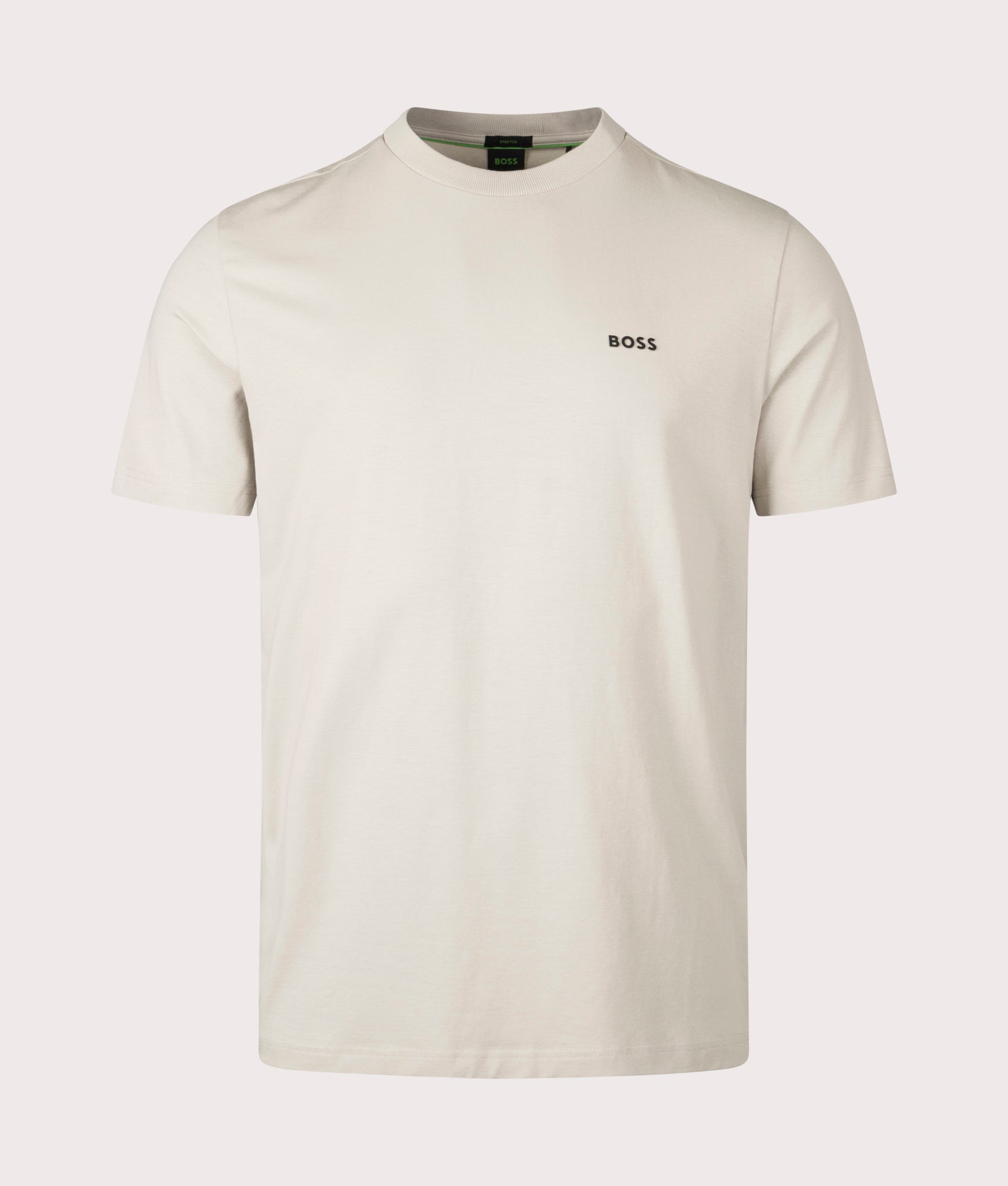 Crew Neck T-Shirt by BOSS in Light Beige. Shot at EQVVS. Front shot. 