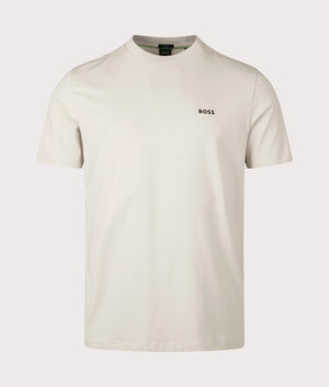 Crew Neck T-Shirt by BOSS in Light Beige. Shot at EQVVS. Front shot. 