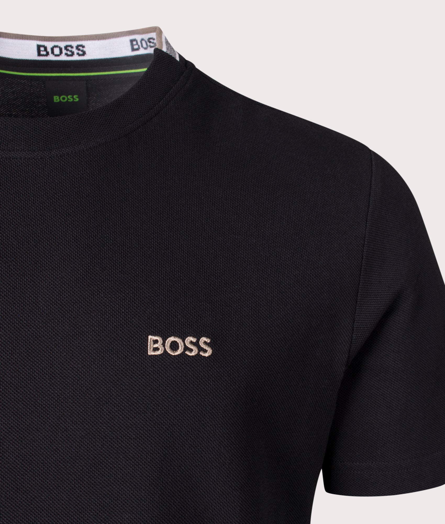 BOSS Taddy T-Shirt in Charcoal Black, 100% Cotton. EQVVS Detail Shot.