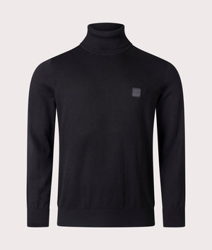 BOSS Akiro Rollneck Jumper in Black, Cotton/Cashmere Blend. At EQVVS Menswear. Front detail shot