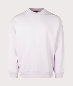 HUGO Relaxed Fit Dapocrew Sweatshirt in Light Purple, 100% Cotton. At EQVVS Menswear. Front detail shot