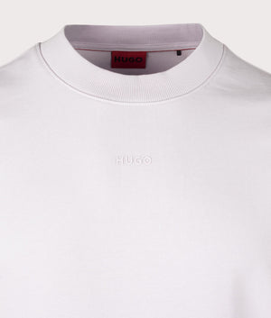HUGO Relaxed Fit Dapocrew Sweatshirt in Light Purple, 100% Cotton. At EQVVS Menswear. Front logo shot