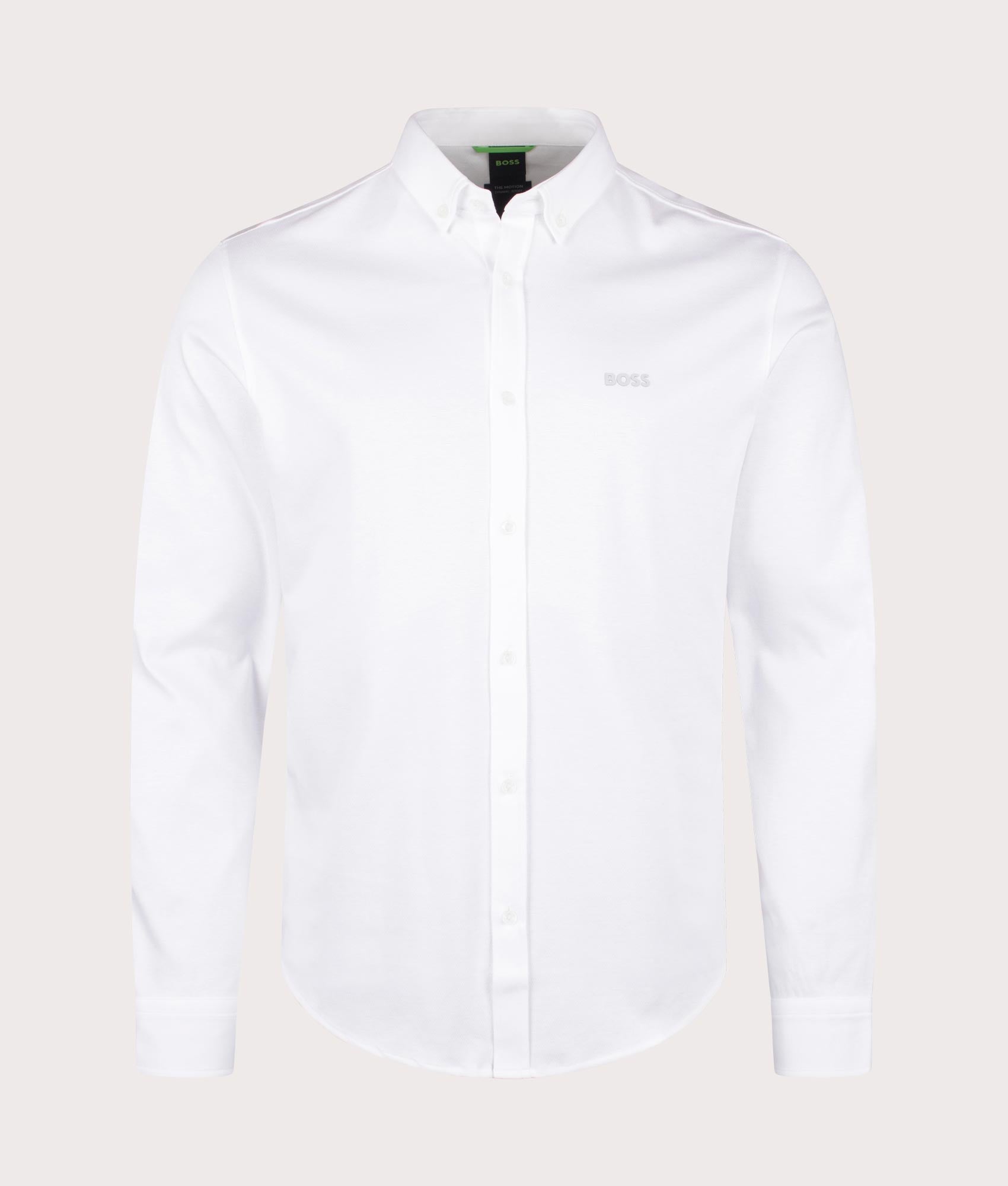 BOSS Motion Long Sleeve Shirt in White. EQVVS Front Shot.