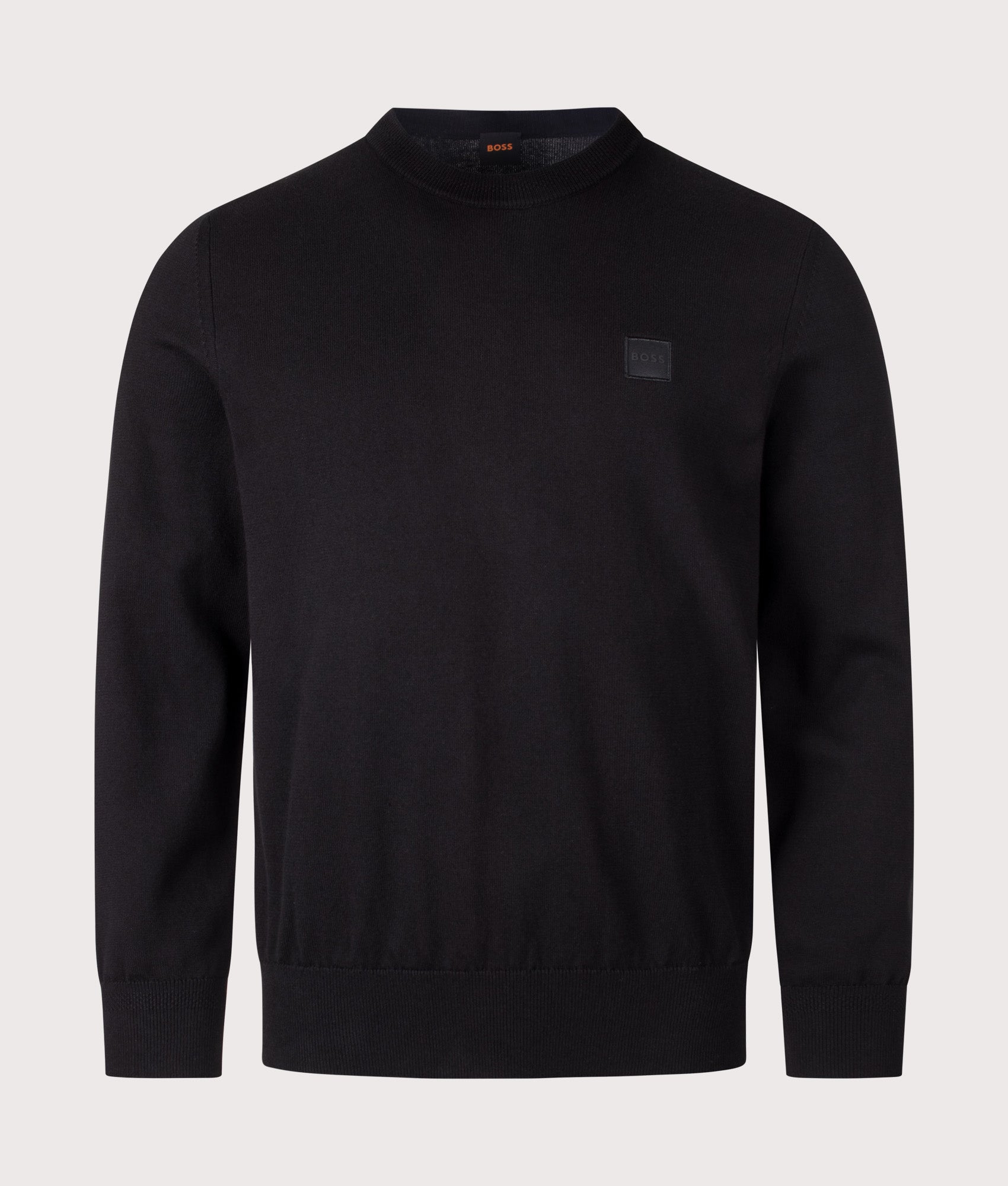 BOSS Kanovano Knitted Jumper in Black at EQVVS Menswear. Front shot.