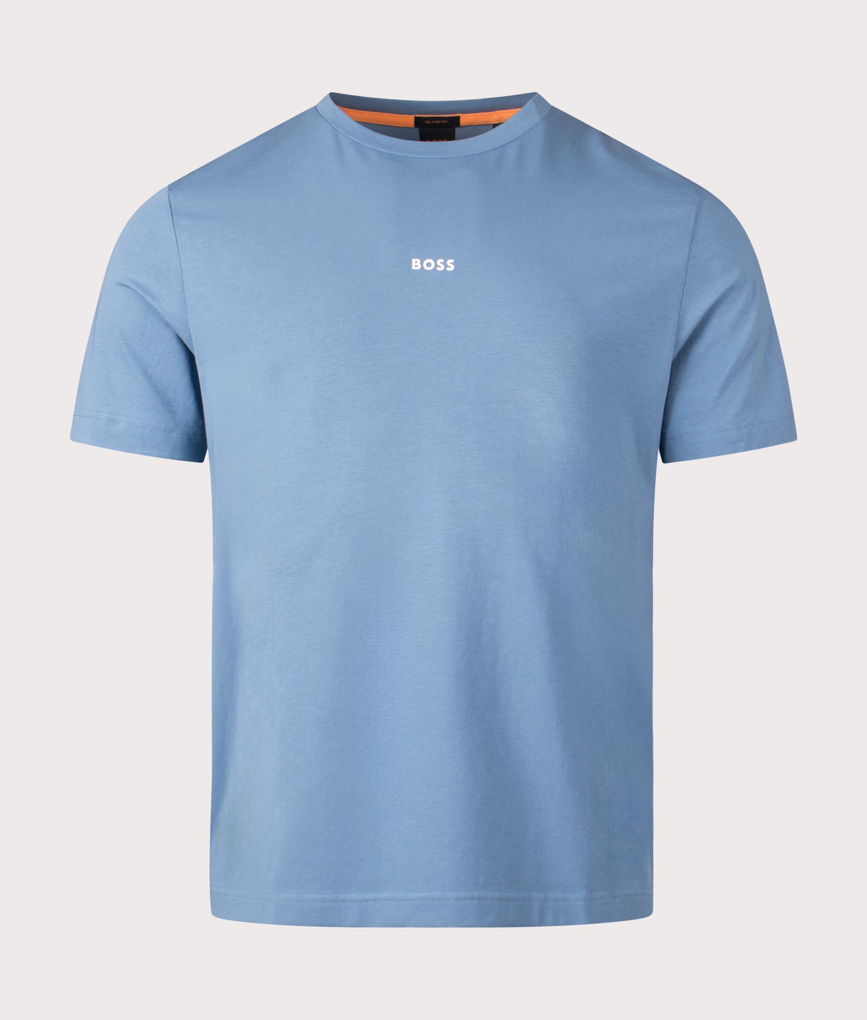 BOSS Relaxed Fit TChup T-Shirt in Light/Pastel Blue. At EQVVS Menswear. Front detail shot