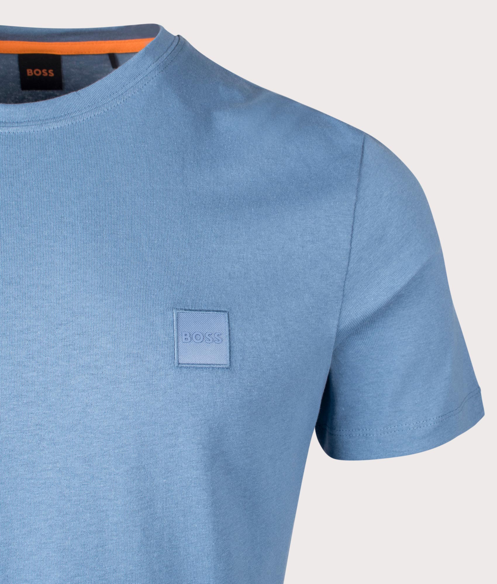 BOSS Tales T-Shirt in Light/Pastel Blue. EQVVS Detail Shot.
