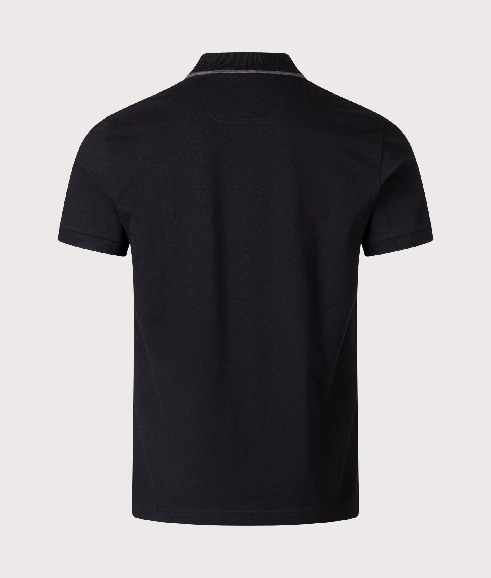 BOSS Philix Tape Polo Shirt in Black. Shot at EQVVS. Back shot 