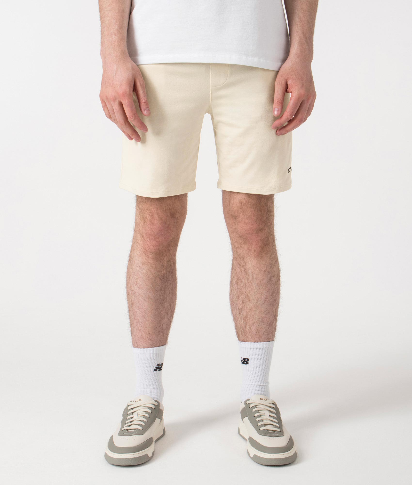 BOSS Unique Shorts CW in Open White at EQVVS. Front Shot.
