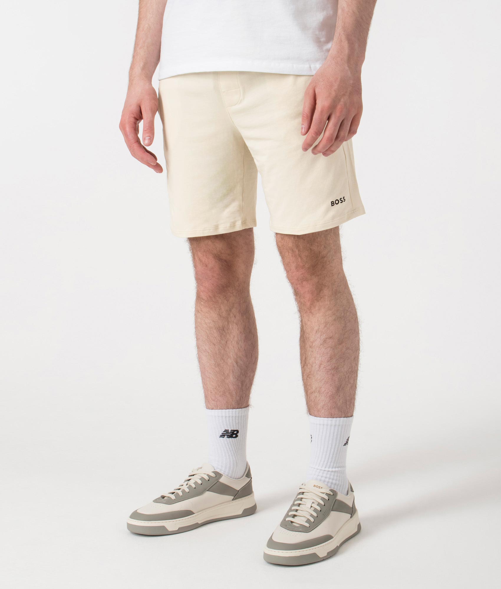BOSS Unique Shorts CW in Open White at EQVVS. Angle Shot.