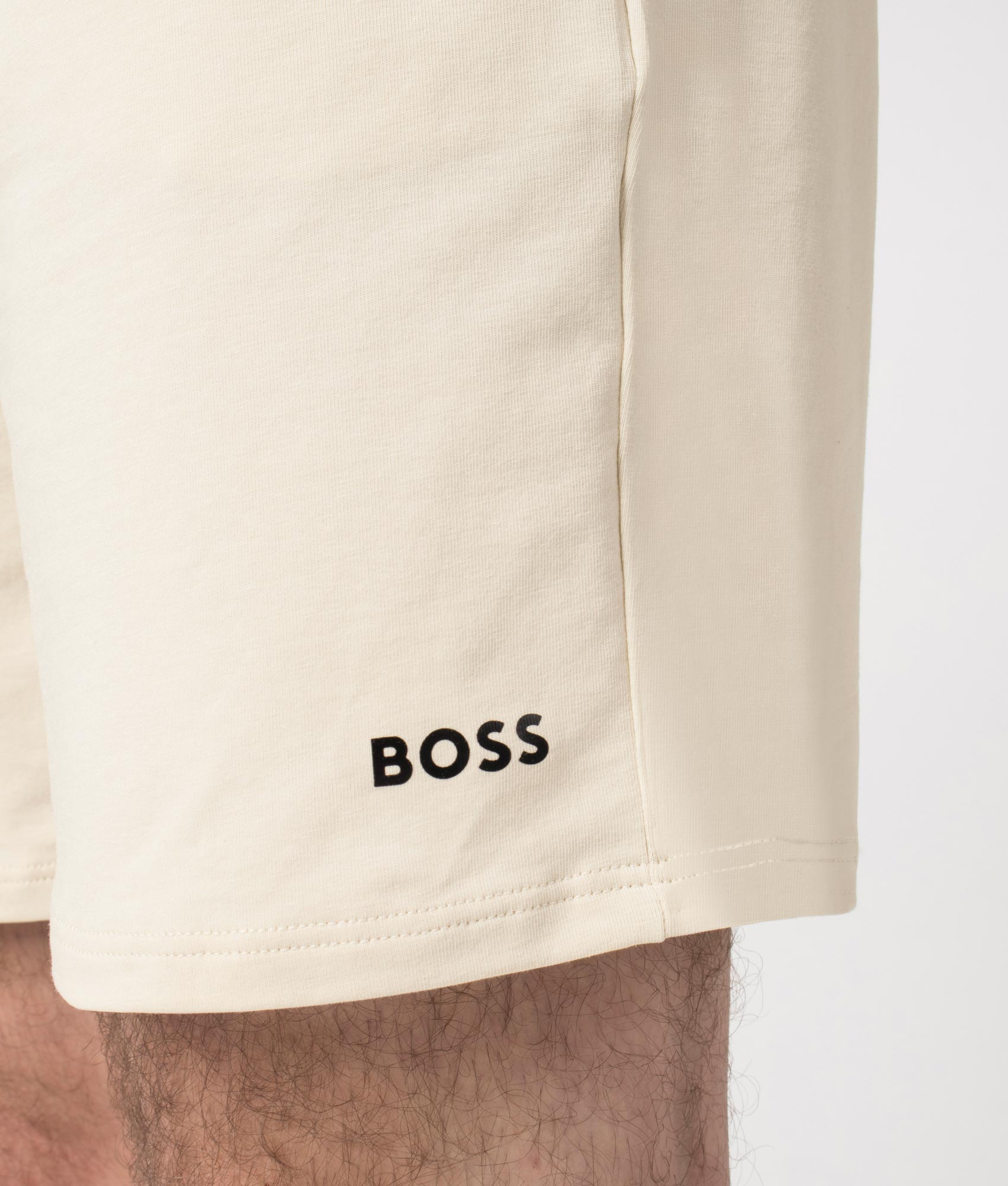 BOSS Unique Shorts CW in Open White at EQVVS. Detail Shot.