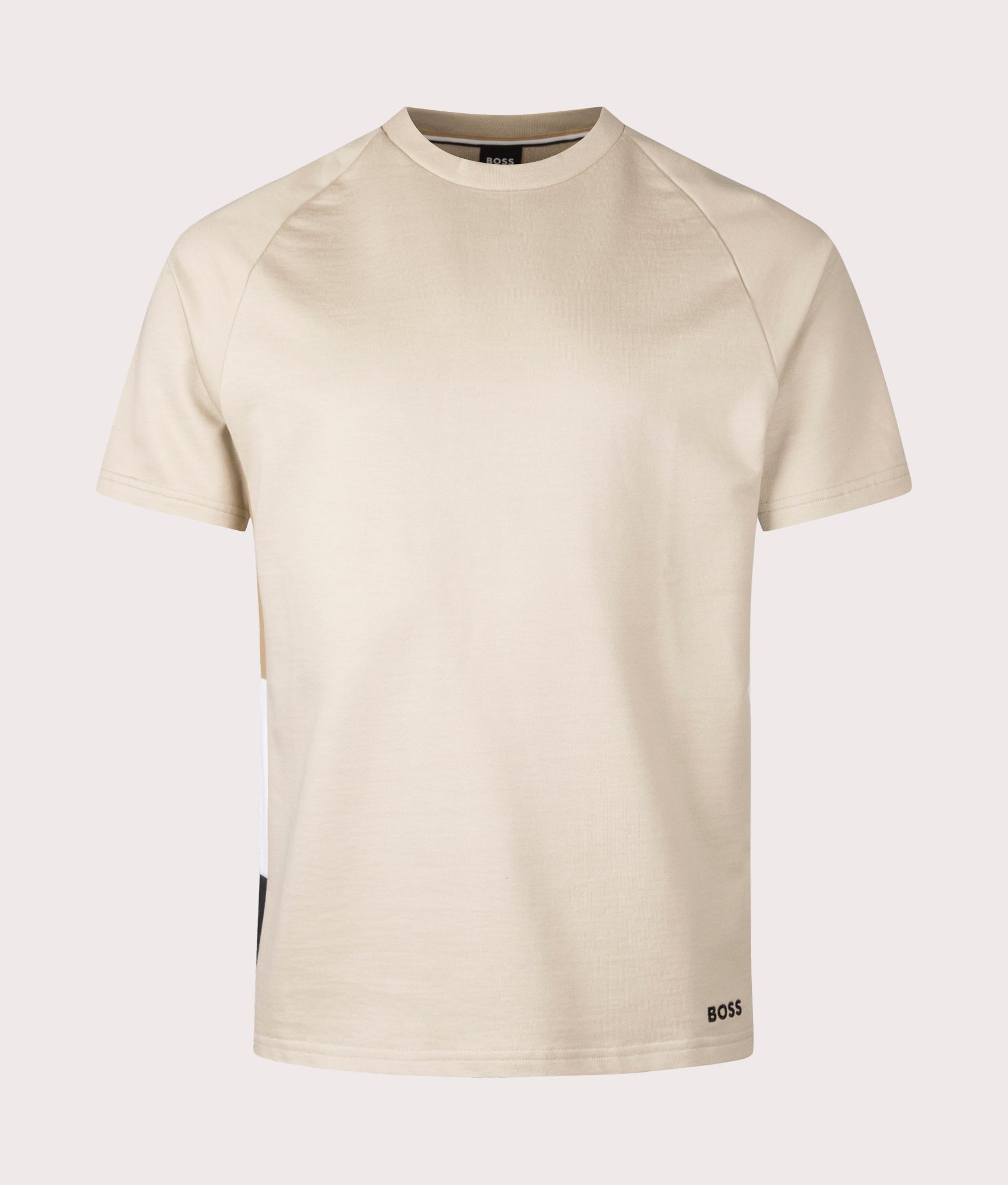 BOSS Iconic T-Shirt in Light Beige . Shot at EQVVS. Front detail shot 