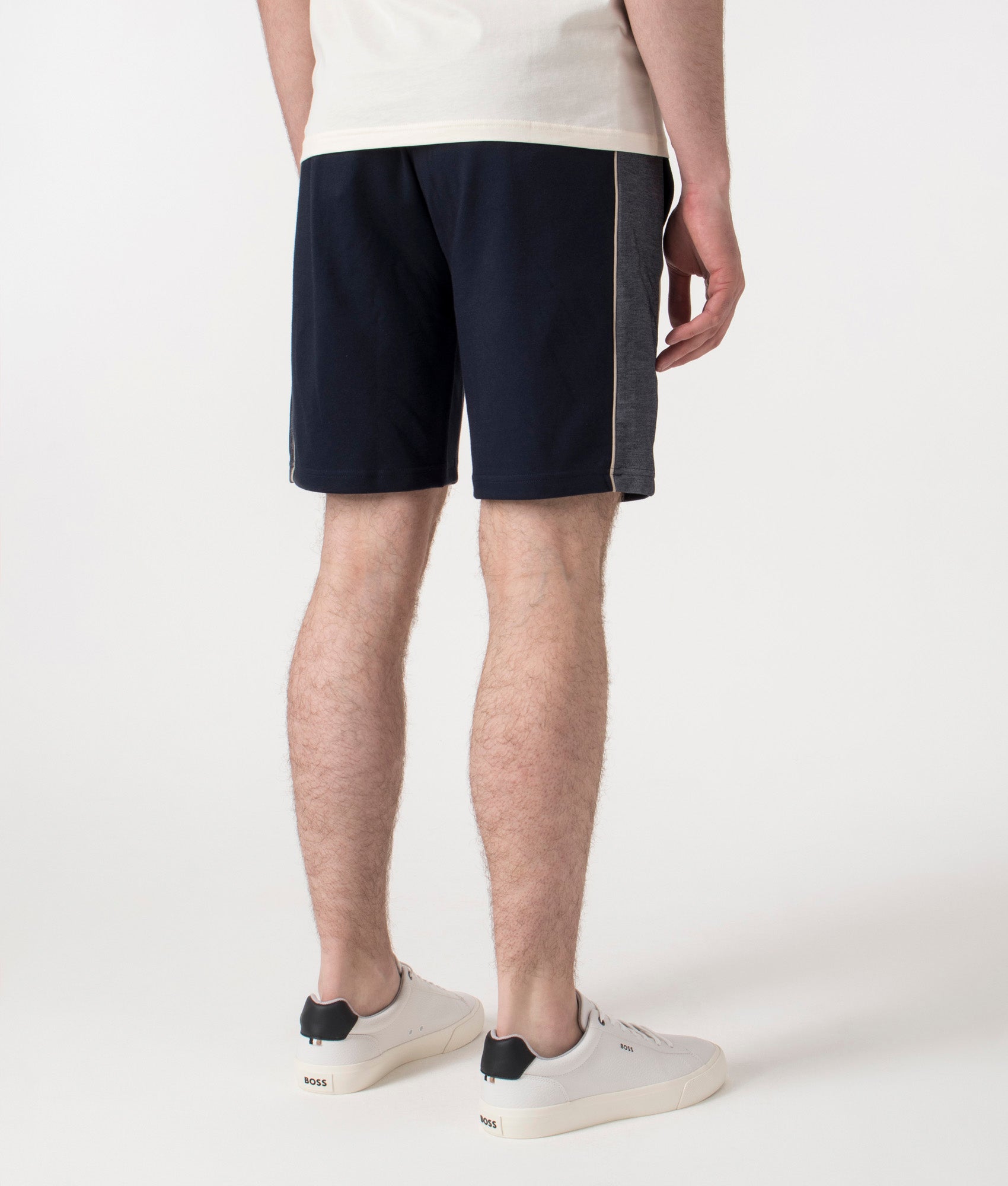 BOSS Tracksuit Shorts in Dark Blue at EQVVS. Back Shot.