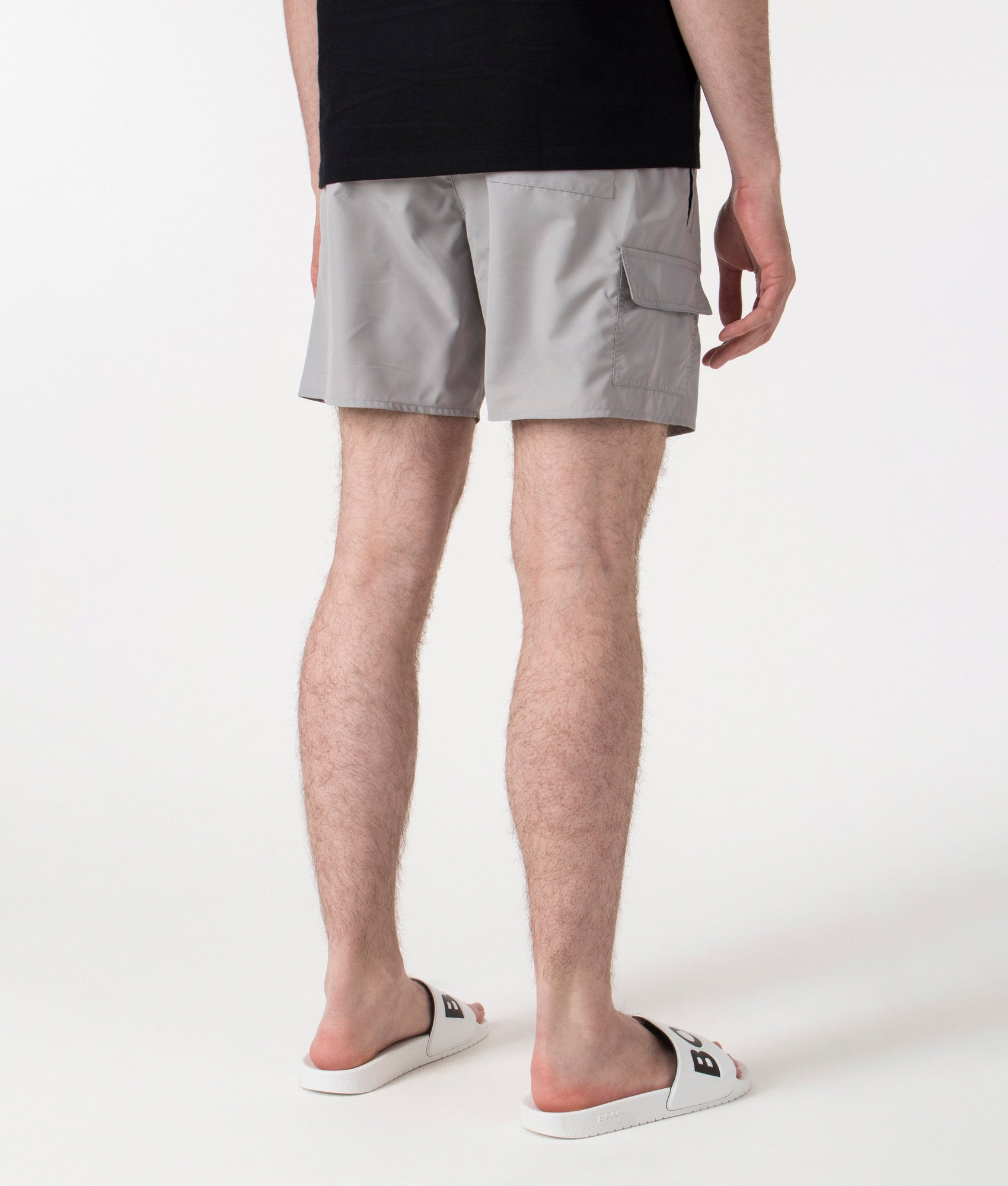 BOSS Dive Swim Shorts in Medium Grey at EQVVS. Back Shot.