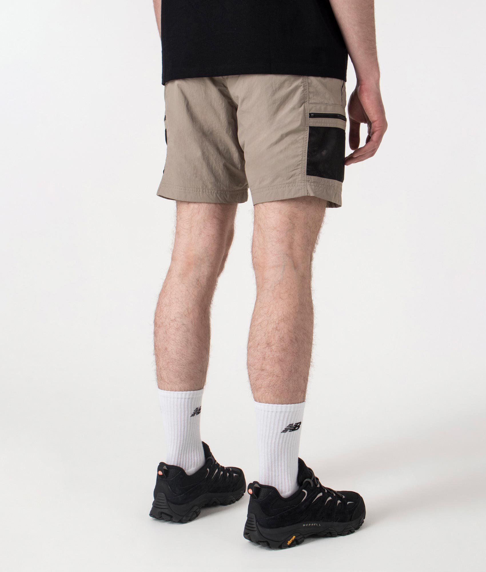 BOSS Sal Cargo Shorts in Open Beige at EQVVS. Back shot.