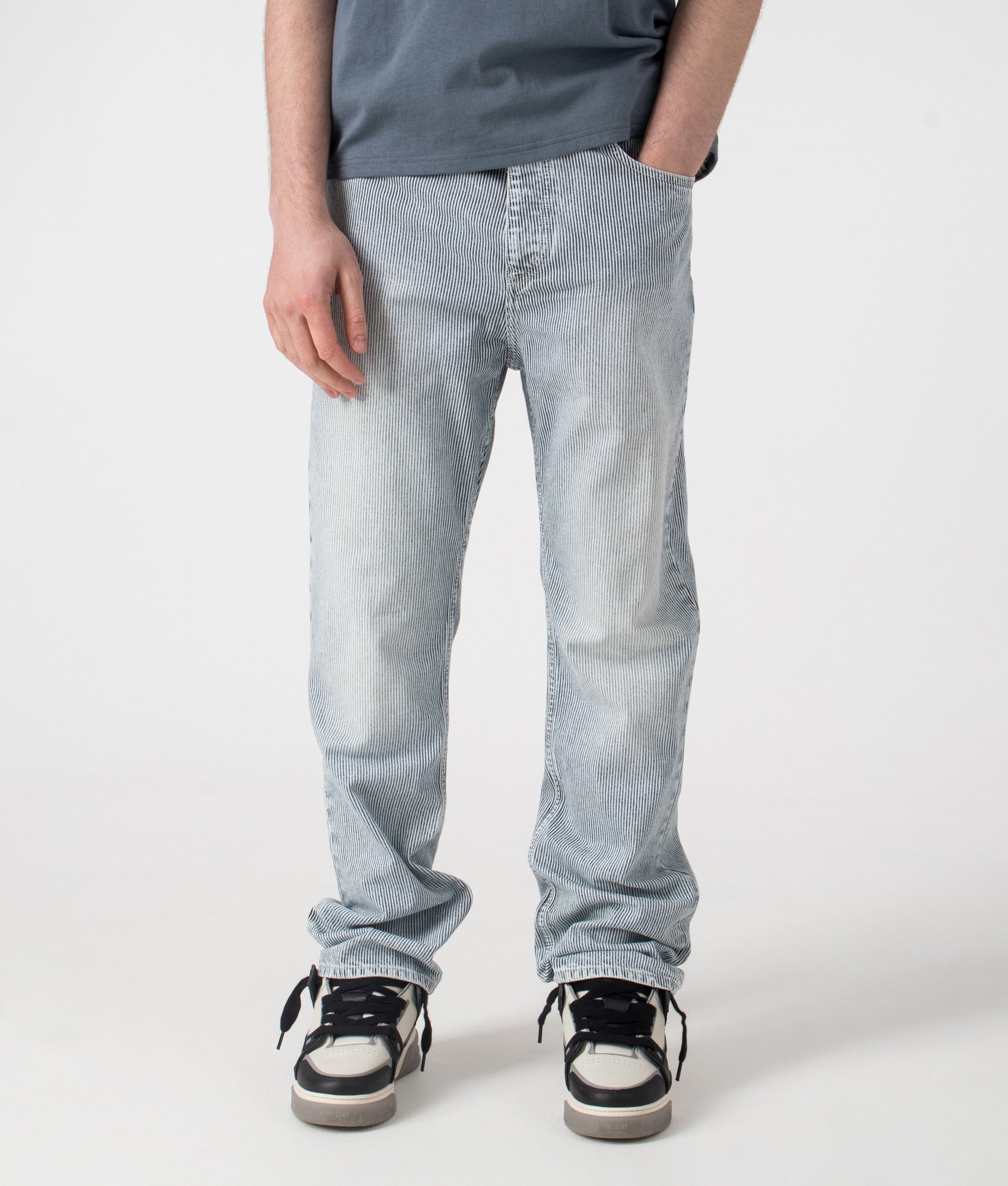 HUGO Nate Jeans in Bright Blue. Shot at EQVVS. Front shot. 