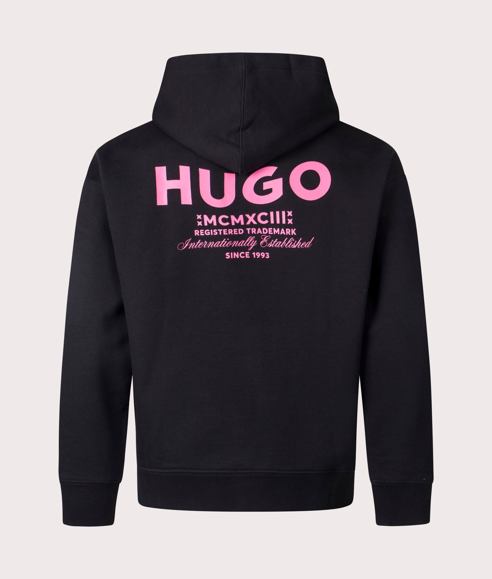 HUGO Nazardo Hoodie in Black. Shot at EQVVS. Back Shot