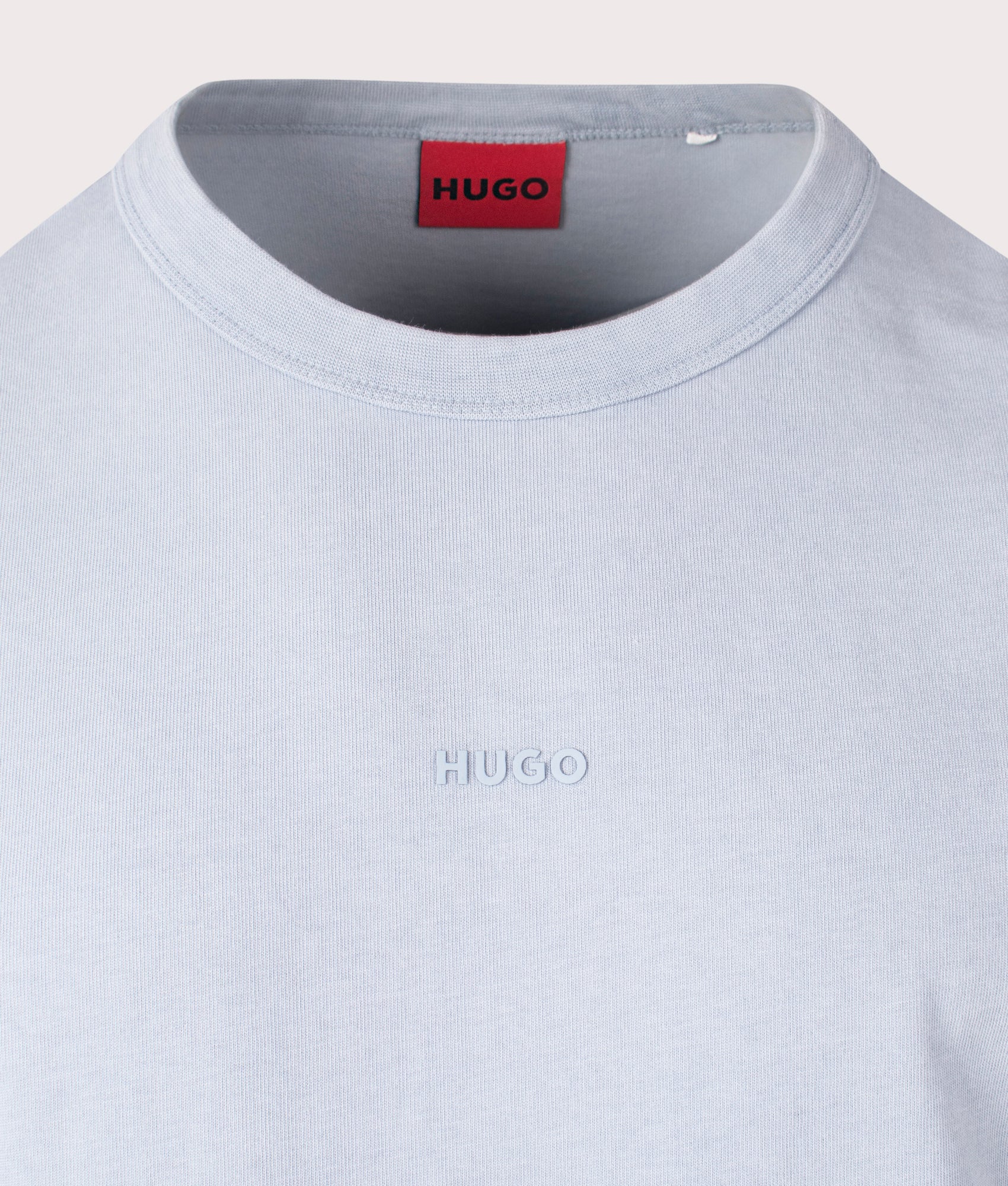 HUGO Docku T-Shirt in Open Blue. Shot at EQVVS. Detail shot