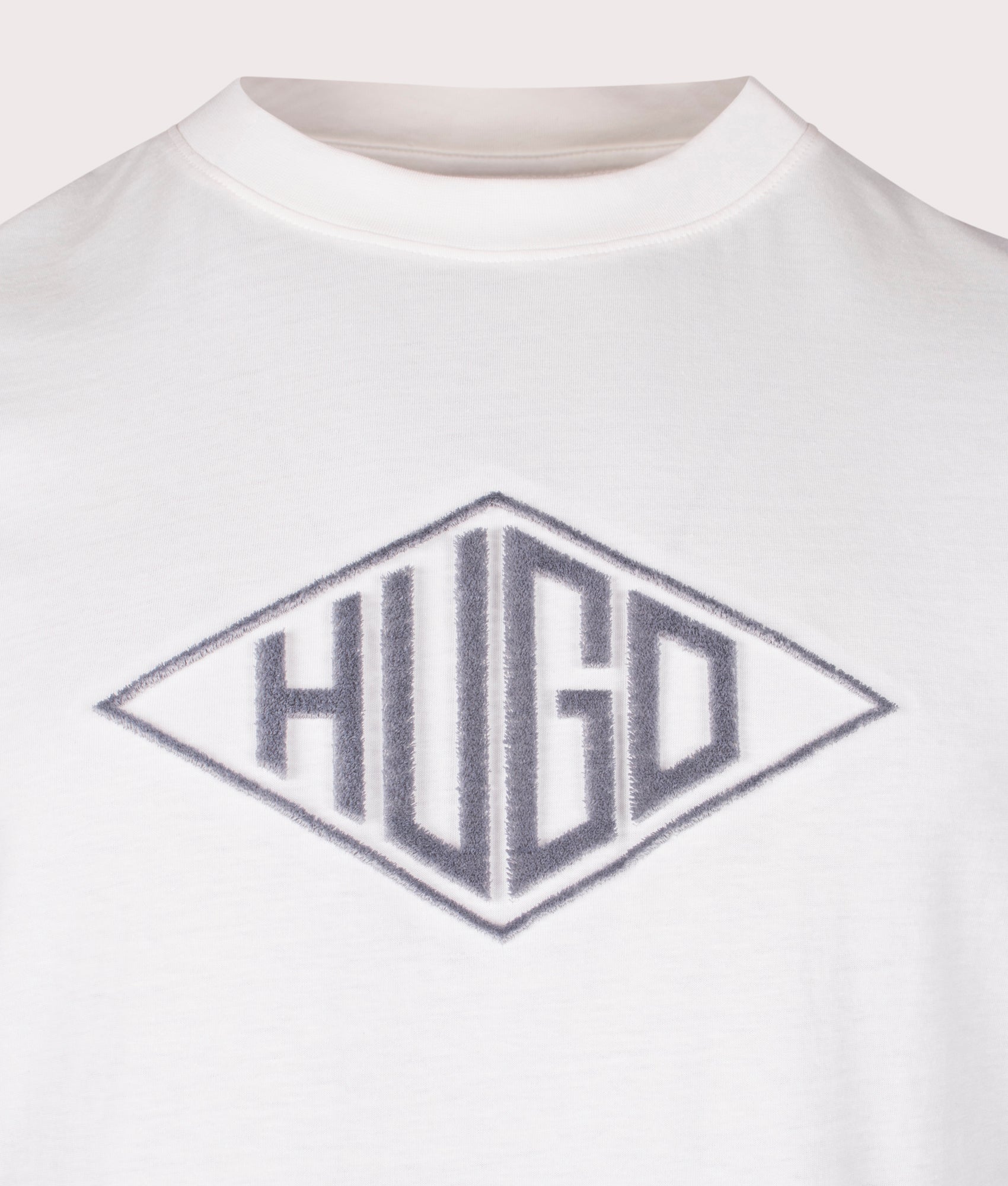 HUGO Dalendi T-Shirt in Natural, 100% Cotton at EQVVS. Close-up shot. 