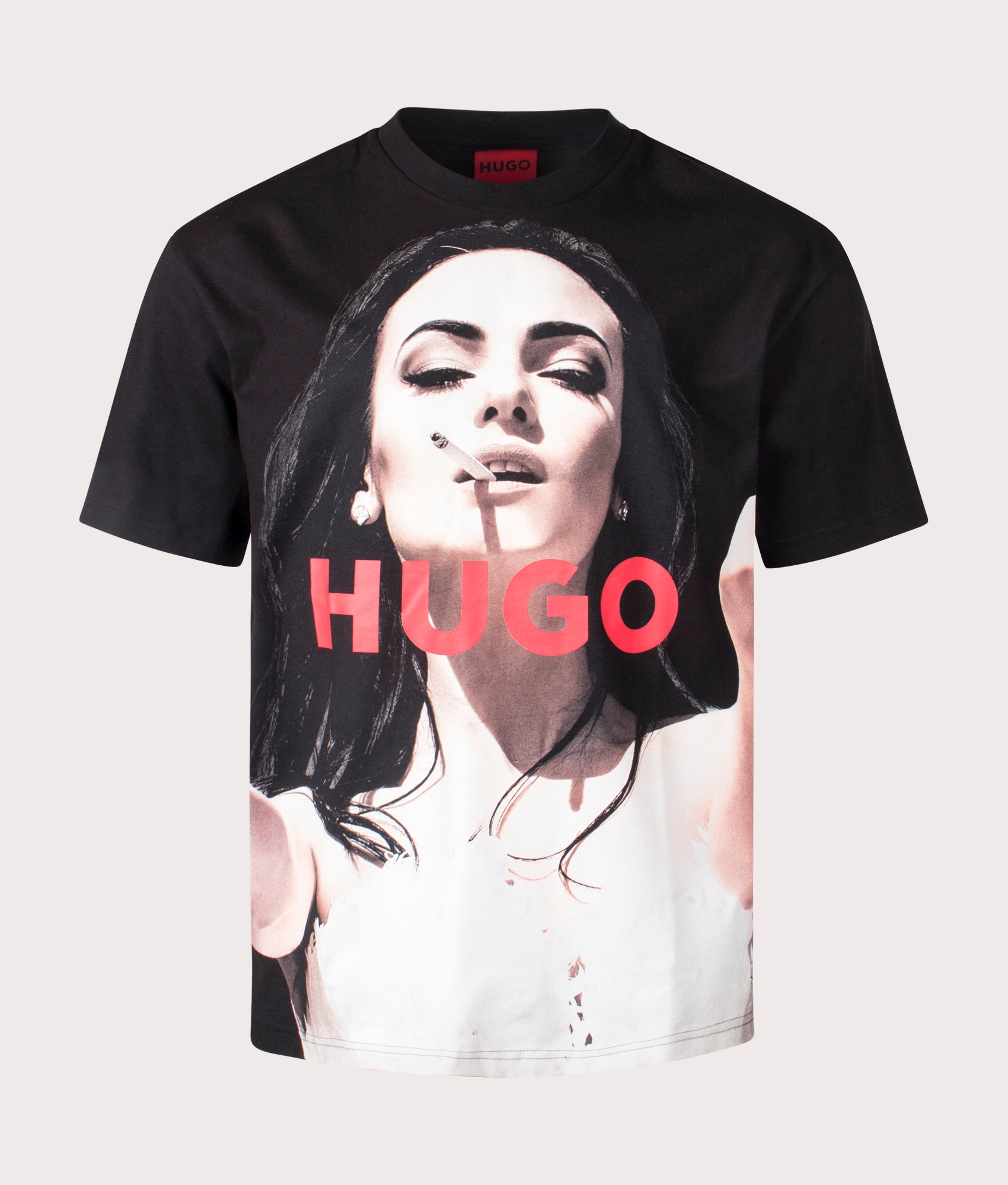Hugo Oversized Duwedie T-Shirt in Black. Shot at EQVVS. Front detail shot 