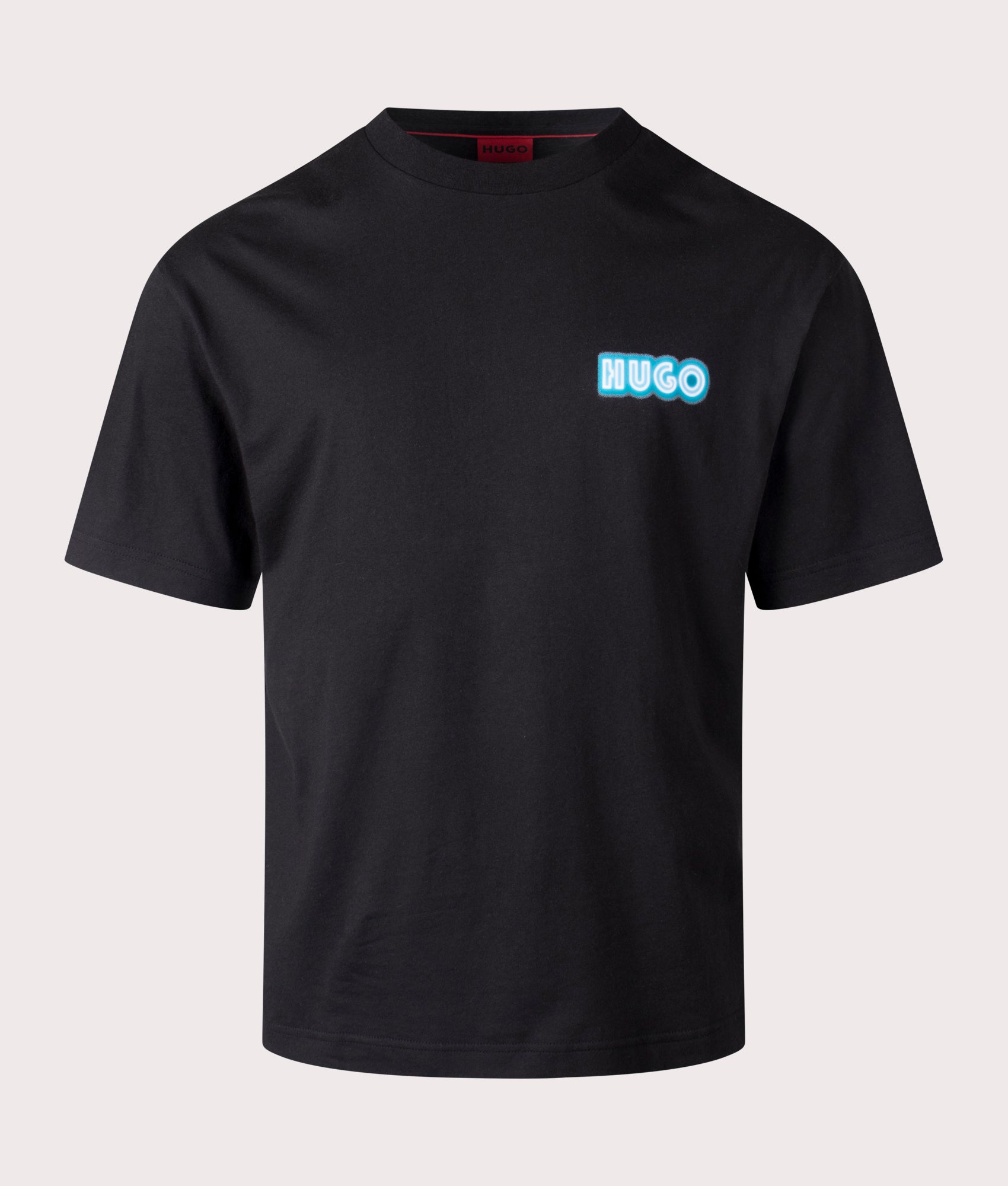 HUGO Relaxed Fit Duwood T-Shirt in Black, 100% cotton at QVVS. Front shot. 