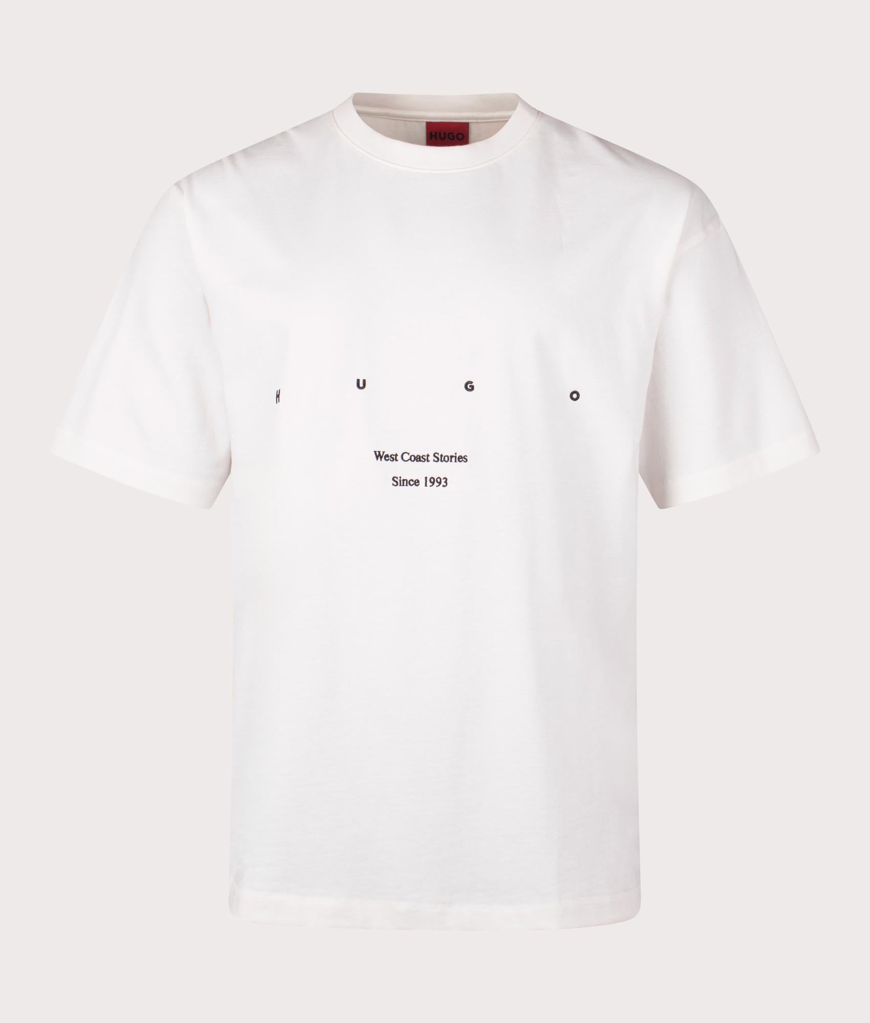 HUGO Oversized Duwrite T-Shirt in Natural, 100% Cotton at EQVVS. Front Shot.