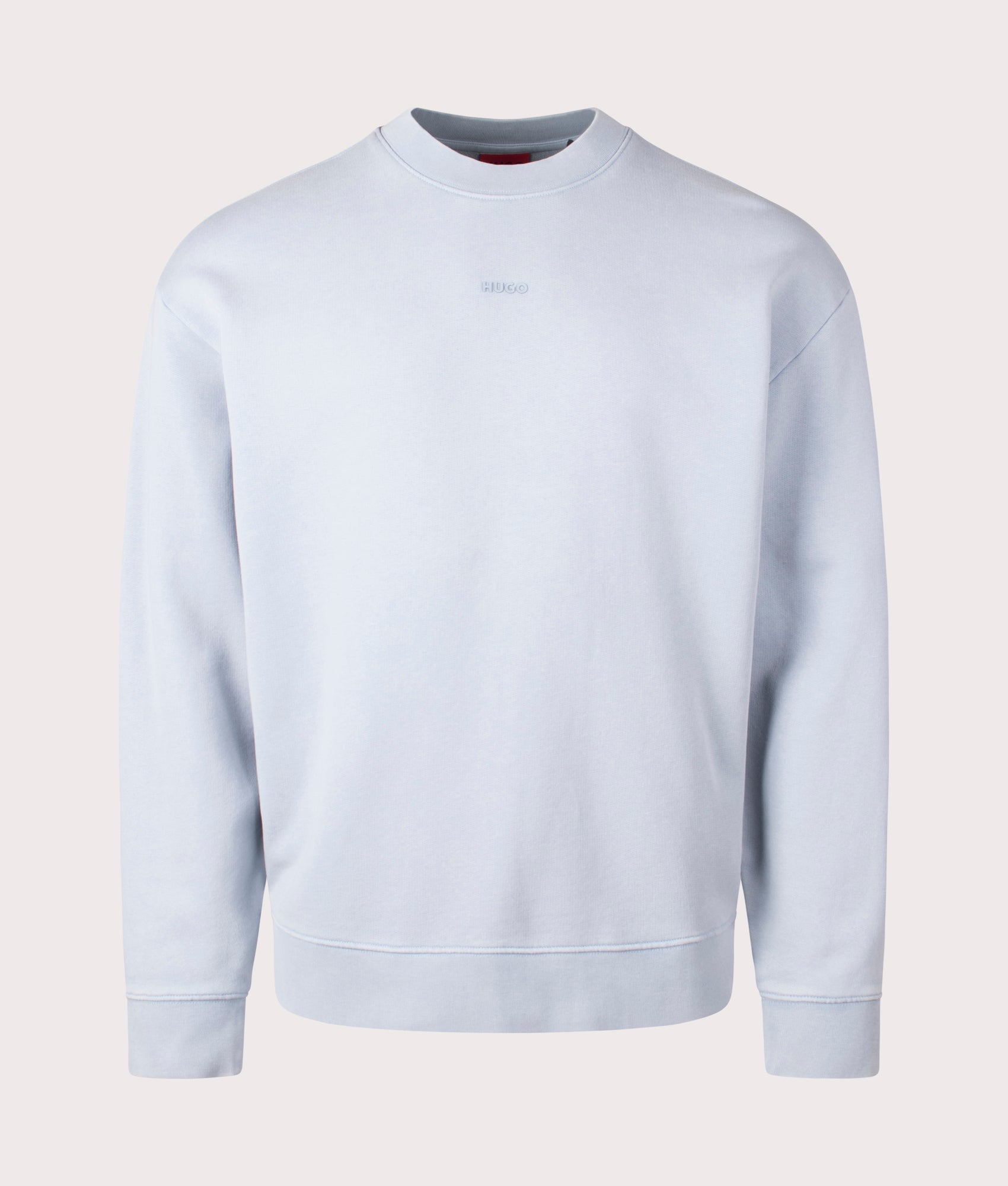 HUGO Relaxed Fit Dopaly Sweatshirt in Open Blue, 100% Cotton at EQVVS. Front shot. 