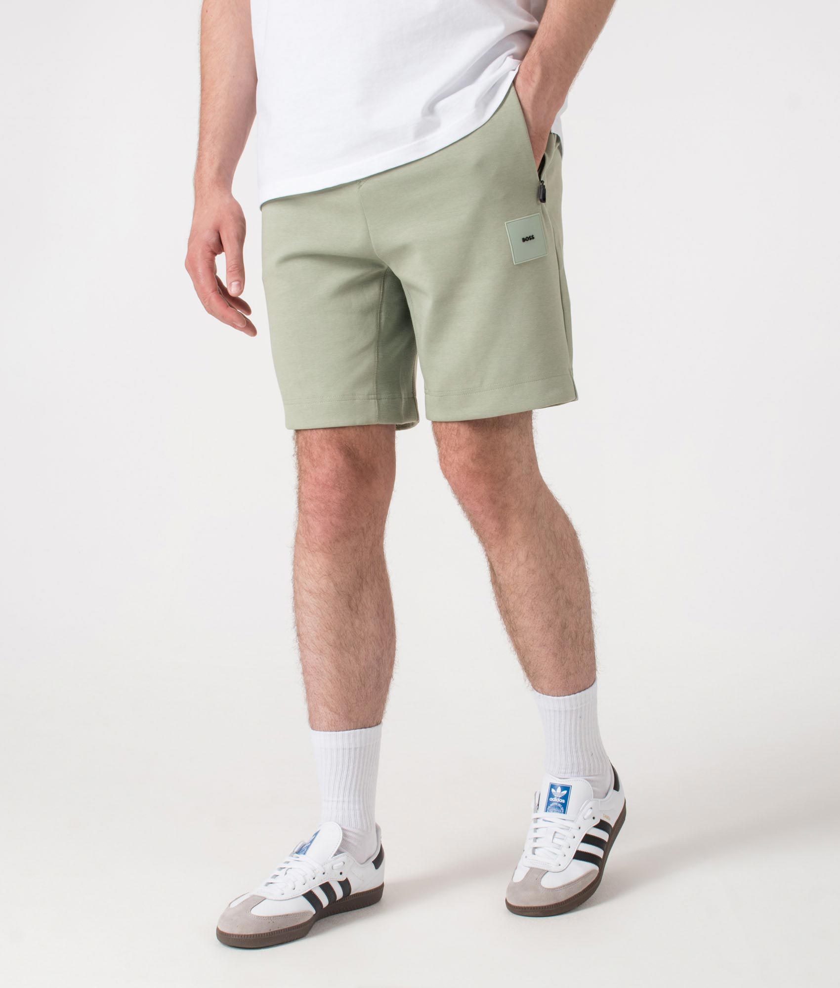 Regular Fit Headlo Rib Shorts. Shot by EQVVS. Front angled shot.