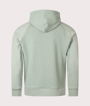BOSS Zip Through Saggy Rib Hoodie in Open Green . Shot at EQVVS. Back shot 