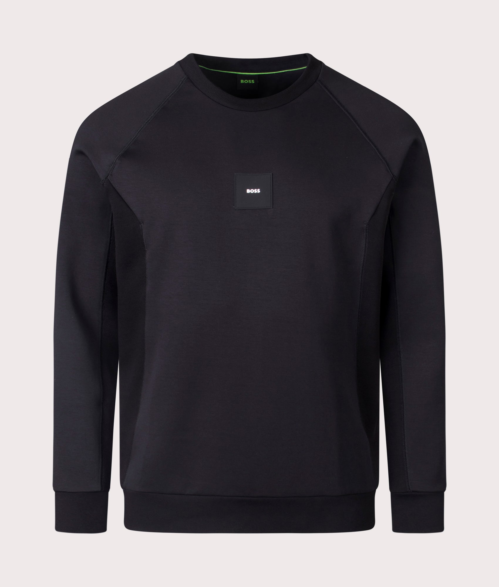 BOSS Salbo Rib Sweatshirt in Black for Men. EQVVS Front Shot.