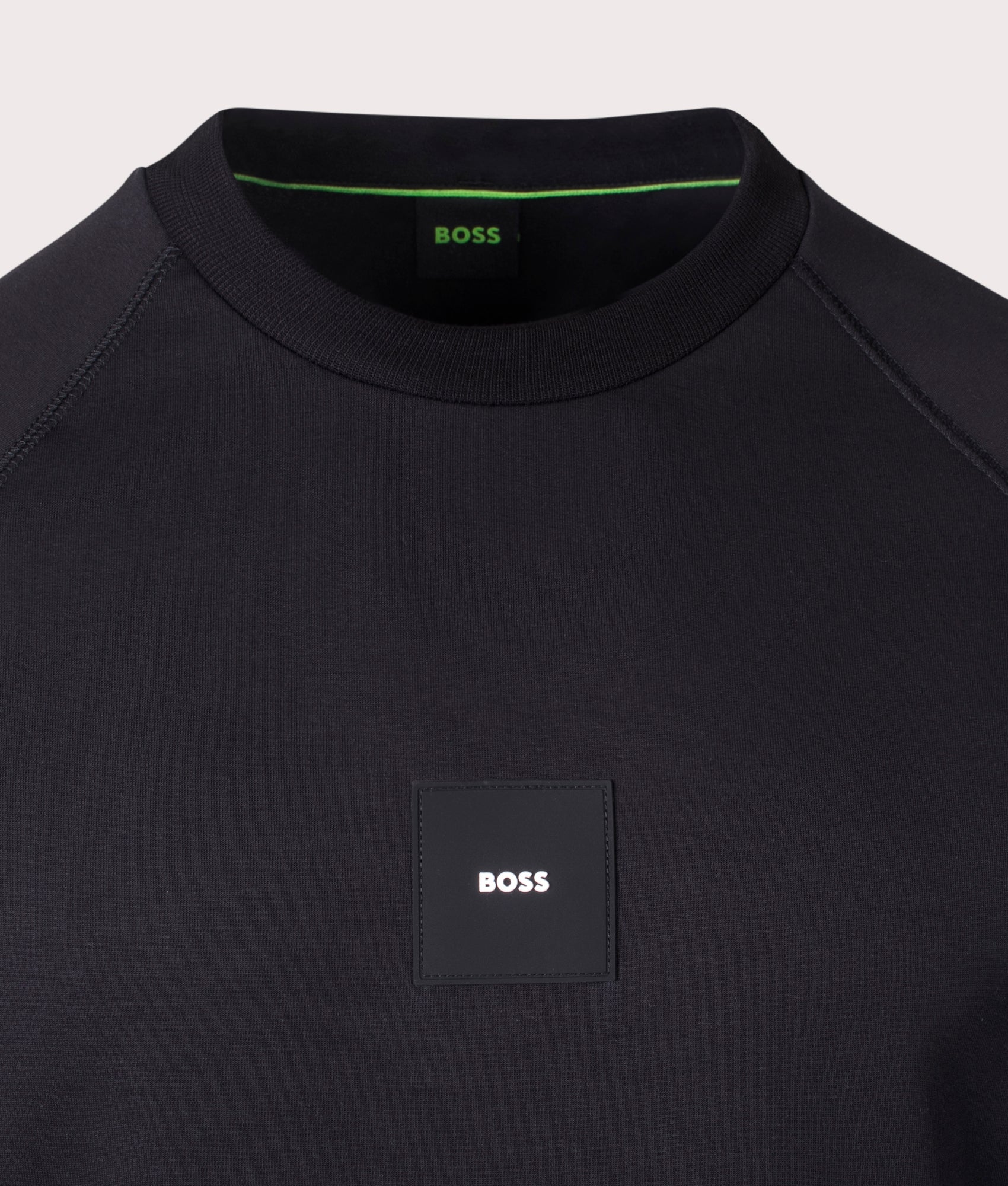 BOSS Salbo Rib Sweatshirt in Black for Men. EQVVS Detail Shot.