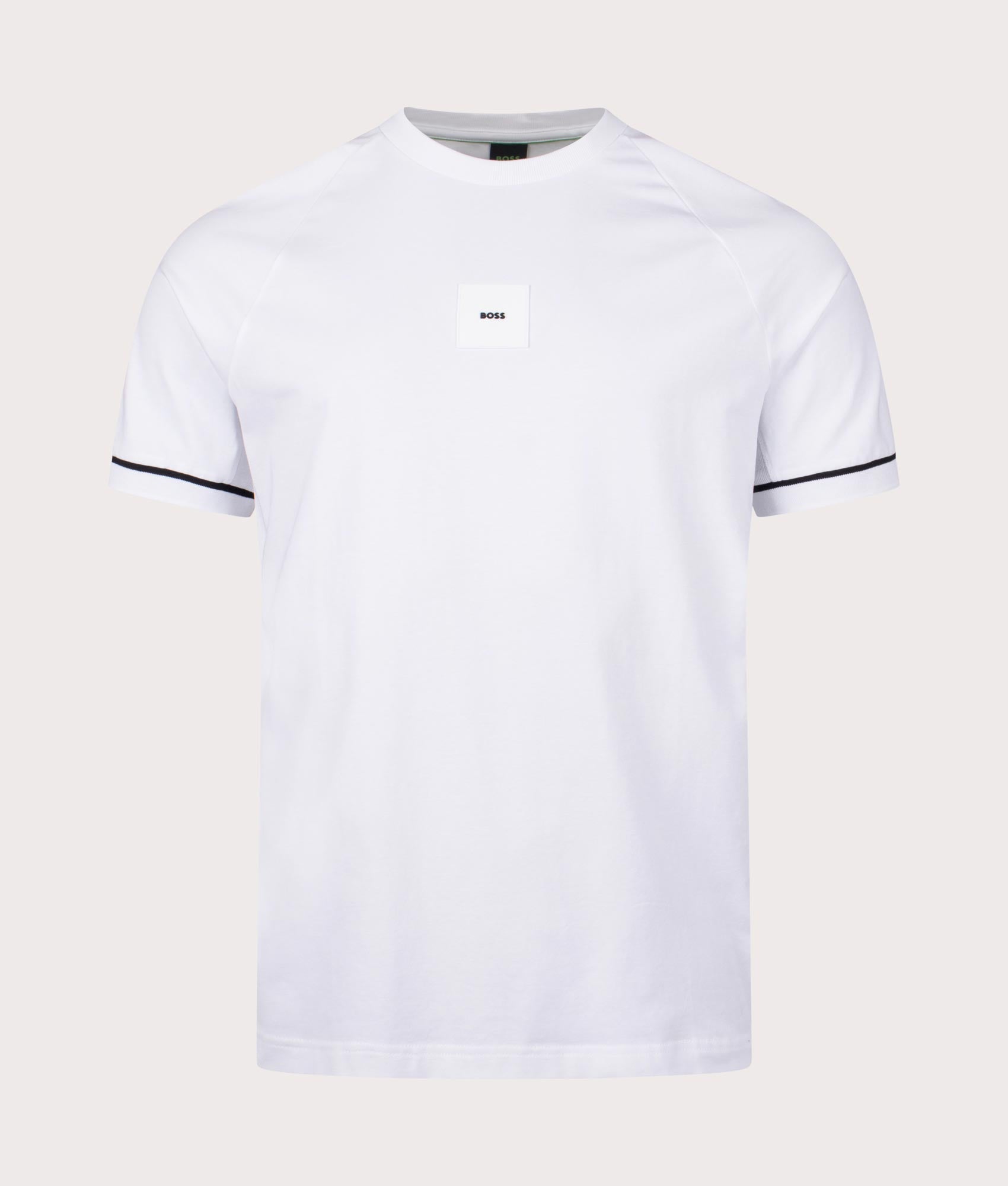 BOSS Tee Rib T-Shirt in White at EQVVS. Front Shot.