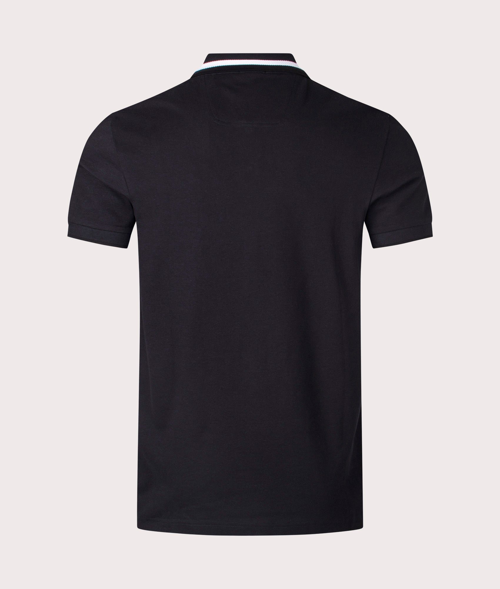 BOSS Paddy Active Polo Heritage Polo Shirt in Black. Shot at EQVVS. Back shot 