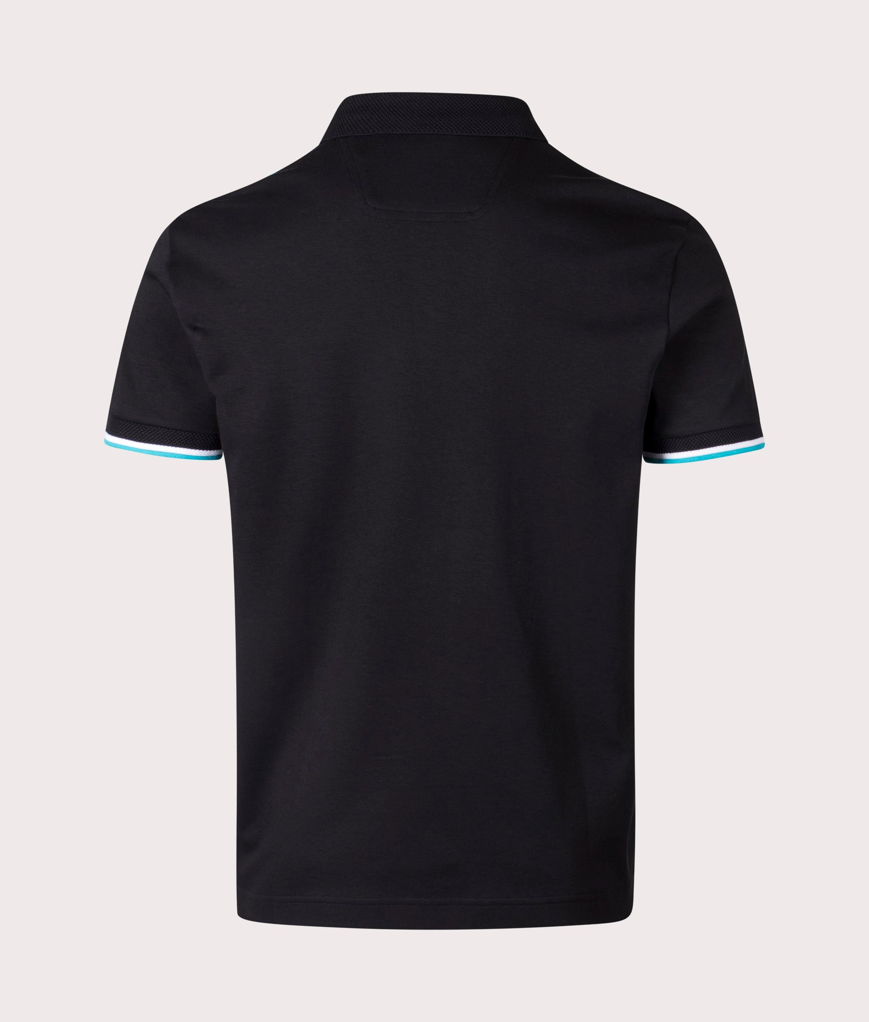 BOSS Paddy Lux Heritage Polo Shirt in Black. Shot at EQVVS. Back shot 