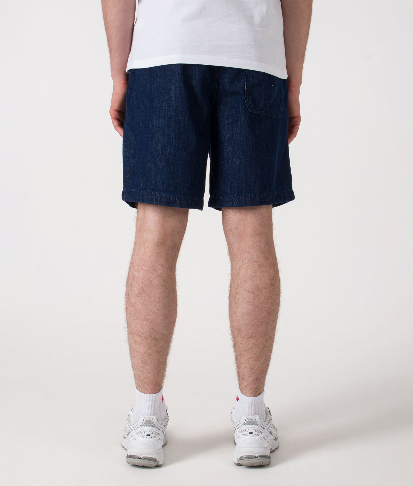 BOSS Relaxed Fit Sandrew Shorts in Dark Blue at EQVVS. Back model shot