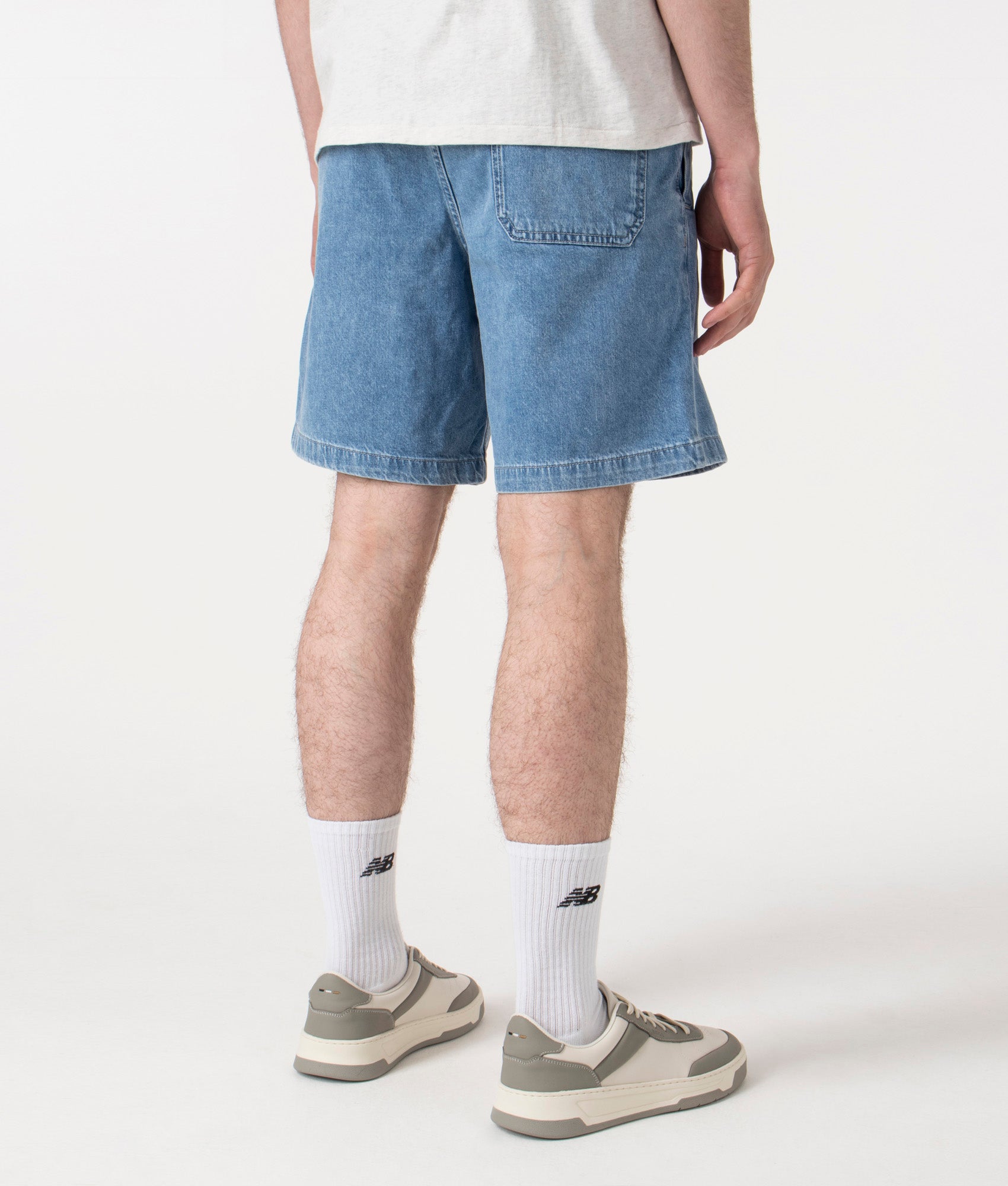 BOSS Relaxed Fit Sandrew Shorts in Bright Blue Denim at EQVVS. Back Shot.