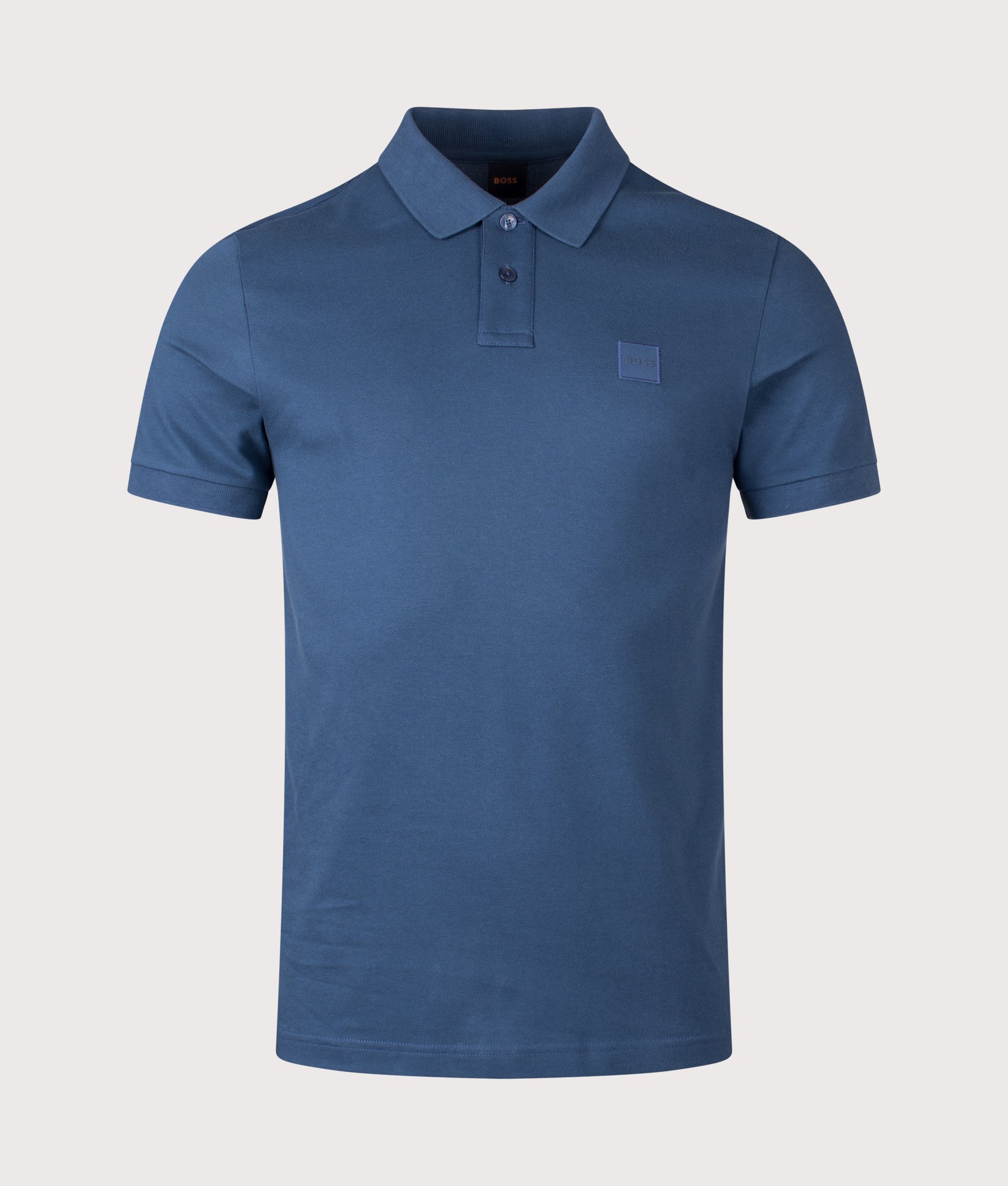 BOSS Slim Fit Passenger Polo Shirt in Open Blue at EQVVS Menswear. Front shot.